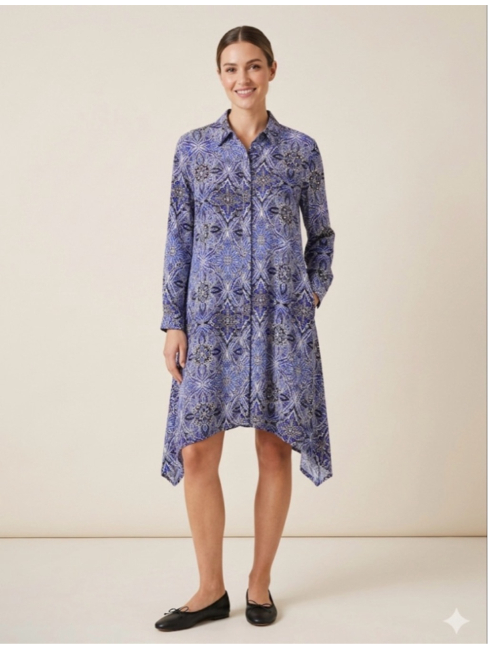 Cupio Blue Black Patterned Asymmetrical Dress Pressumed Size L